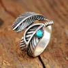 Mode Boheemse sieraden Turquoise Feather Ring Women Party Boho Accessoires Huwelijksgeschenken Verstelbare ringen voor vrouwen