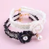 Hundhalsar Fashion Princess Style Pet Collar Cats Dogs Pearl Necklace Black and White Lace Puppy Wedding Dress Small Safe Safe