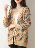 Kobiety dla kobiet -dzianin wiosna i jesień moda koreańska koreańska wersja swetra z dzianiny Cardigan Pure Cotton Casual Noe Strepes Against 230320