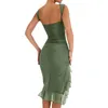 Casual Dresses Women Sheer Mesh Dress Fairy Ruffles Tassel See Through Midi Side Split Bodycon Fashion Party Clothing