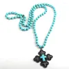 Подвесные ожерелья MD мода богемные племенные украшения камень с длинным завязанным черным металлическим крестом для женщин ожерелье