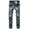 Jeans masculinos denim designer moto bicicleta reta motocicleta jeans para homens tamanho 42 outono primavera punk rock streetwear equitação joelho guarda calças 230321