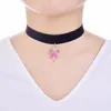 Choker PBR107 Bröstcancer Awareness Emamel Pink Ribbon Cross Love/Hope/Faith Pendent Black Velvet Flannelette Tyghalsband