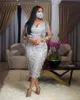 Chic Silver Aso Ebi Prom Dress 2023 Per le ragazze nere Mermaid manica lunga Mid Evening Gowns Elegante paillettes formale Cocktail Party Donna Abiti da cerimonia africani