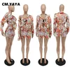 Survêtements pour femmes CM.YAYA Élégant Paisley Survêtement Chemise à revers à manches longues et short avec soutien-gorge sans bretelles Street 3pcs Ensemble de deux pièces Outfit P230307