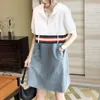 Casual Dresses Streetwear Hooded Denim Patchwork Summer Midi Dress Women's Clothing Pockets Fashion Drawstring Casual Straight Zipper Dresses 230321