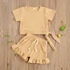 Completi di abbigliamento 2020 New Summer 03Y Toddler Kid Baby Girl 2Pcs Set Side Bow Tinta unita Manica corta Top Pantaloncini con coulisse svasati Infant Outfit Z0321