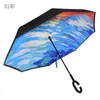 Lång handtag kreativa färger omvänd paraplybil Tre generation av C-Type Handfri omvänd paraply dubbelskikt grossistuppsättning reklamparaply