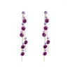 Stud -oorbellen Koreaanse elegante paarse bloem kristal Tassel Lange druppel Rose voor vrouwen Temperament Oorbellen Party sieraden