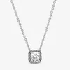 Square Sparkle Halo Necklace Real Sterling Silver for Pandora CZ Diamond Wedding designer Jewelry For Women Girlfriend Gift Link Necklaces with Original Box Set