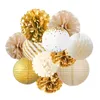 Andra evenemangsfestleveranser 11st Gold Set Round Lantern Chinese Lantern Decoration Golden Party Wedding Paper Lanterns Diy Decor Outdoor Hanging Ball Decor 230321