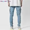 Jeans da uomo Jeans da uomo Pantaloni da uomo Lavaggio Tinta unita Tasche multiple Denim Jeans cargo a vita media Taglie forti Pantaloni casual Fahsion Ma Abbigliamento quotidiano 0321H23