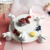 Piatti Piatti Porcellana bianca Coniglio Dessert Famiglia Torta di frutta Banchetto Da tavolo Display in ceramica Vassoio per animali carino 230320