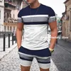 Survêtements pour hommes Summer Plaid Stripes Survêtement Solide Couleur T-shirt Shorts Set Vintage Costume Mâle Mode Outfit Vêtements Casual Streetwear 230321