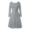 Casual Dresses Summer Plus Size Mesh Sequined Mini Dress Ladies Elegant Solid Color Party Backless Long Sleeve Holiday