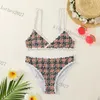 2023 Kids Two-Pieces Bathing Suits Summer Swimsuit Stripe Thread Head Check Pattern Girl Swimsuit Set Fashion Comfortable Clothes Bikinis Children
