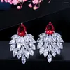 Ohrstecker BeaQueen Wunderschöner großer roter Stein gepflastert weißer Marquise-Kubikzircon-Kristall Frauen königlicher Partyschmuck für Geschenke E028