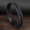 Charmarmband ZG European och amerikansk handvävd rostfritt stål läderrep armband herr titan smycken