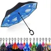 20pcs Parapluie Inversé Pliant 52 Styles Double Couche Inversé Long Coupe-Vent Pluie Voiture C-Crochet Poignée Parapluies