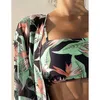 2023 neue Hohe Taille Bikini Set 3 Stück Frauen Sexy Langarm Cover Up Badeanzug Sommer Push-Up Strand Badeanzug bademode