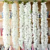 Decorative Flowers Encryption White Wisteria Chlorophytum (3 Stems/Piece) 145cm/57" Length Artificial Silk Flower String For Wedding
