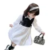 Flickans klänningar Spring Autumn Girls Dress Korean modeklänning för flickor Långärmad avslappnad prinsessa Bow Dress Children Vestidos Dress Clothing W0314