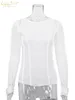 Kvinnor Tshirt Claceive Bodycon White Oneck Womens Elegant Yellow Long Sleeve Fall Tee Shirt Casual Slim Elastic Solid Top Female 230321