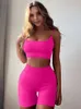 Tracksuits voor dames Chrleisure Tweede stuk sets Dames Outifites Fashion Summer Shorts Set Fitness Crop Top Seamless High Taille Suit P230307