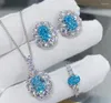 Hänghalsband lyx 925 Sterling Silver Crystal Oval Flower Women Blue Diamond Wedding Jewelry Vintage Zircon Stone Necklace Choker