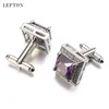 Cuff Links s Purple AAA Zircon Cufflinks Luxury Brand High Quality Crystal Groom wedding cuff links for mens With Gift Box gemelos 230320