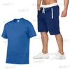 Herrspåriga toppkvalitet Mens Summer Tracksuit Home Set T Shirt Short Pants Men Casual Two Piece Outfits Tee Shirts Shorts 12 Färger T230321