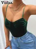 Womens Jumpsuits Rompers Viifaa Green Velvet Bodys Sexy Outfits for Women Skinny Bodysuit Spaghetti Strap Backless Top Festival Clothing 230321