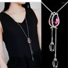 Pendant Necklaces Women Tulip Long Necklace Sweater Chain Fashion Metal Crystal Flower Adjusted