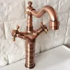 Keukenkranen Antiek rood koperen messing Dual Cross Handles zwenge tuit badkamersbassin wastafel kraan mixer tap mrg056