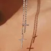 Boucles d'oreilles pendantes brillant strass gland chaîne Double croix pendentif Long cadeau de noël pour les femmes cristal breloque goutte