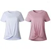 T-shirts pour femmes 2X Hauts à manches courtes pour femmes Décontracté Col rond Coupe ample Cravate devant Noeud simple T-shirt croisé irrégulier Taille S Blanc / Rose