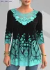 WANGCAI01 Koszulka damska plus size 4xl 5xl T-shirt fa Spring Nowe topy O Neck Full Seve Lace Splater Drukuj Boho Koszula 0321H23