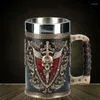 Muggar viking lättnad öl mugg 304 rostfritt stål vin cup vintage kreativ nordisk dekoration stein kaffe mäns gåva 600 ml