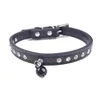 Hundehalsbänder, niedliches Glöckchen, kleines Halsband, rosa, schwarzes Pu-Leder für Hunde, Strasssteine, besetzt, Welpen-Haustierbedarf