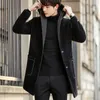 Hommes laine mélanges hiver longue veste à capuche décontracté affaires Trench manteau social Streetwear en coupe-vent vêtements 230320