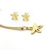 Halskette Ohrringe Set 1 Blume Edelstahl Schmuck Charms 5 Blütenblätter Sterne Schmuck Frauen Kinder Mädchen Liebe Geschenke