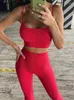 Canotte da donna Donna Sexy Yoga Set intero Estate Reggiseni sportivi senza cuciture Crop Top Moda Palestra Fitness Allenamento Tinta unita Pantaloncini Pantaloni lunghi