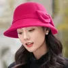 Bérets Amazing Woolen Hat Round Dome Touch-touch Femmes Winter Retro Retro Bowknot Decor Cap en feutre