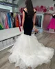 Omuz Dışı Velvet Prom Elbise 2K23 Ruffles Asimetrik Organza Etek Denizkızı Lady Girl Pageant Elbise Resmi Parti Düğün Konuk Kırmızı Capet Pist Siyah-Tie Gala Hoco