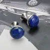 Manschettlänkar Lowkey Luxury Lapis Lazuli Cufflinks för herrguldfärg Lepton Högkvalitativ rund Lazurite Stone Cuff Links Relojes Gemelos 230320