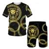 Survêtements pour hommes été motif doré tête de Lion imprimé hommes t-shirt shorts 2 pièces ensembles costume décontracté survêtement pour hommes 230321