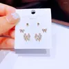 Stud -oorbellen migga 3 paren kubieke zirkoon bowknot set gouden kleur vergulde cz kristal vrouwen geschenk sieraden