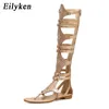 Gladiator Roman Sandals Vrouw Rivet Open Teen Fringe Flanse Heel Boot Leather Hollow Out Schoenen Maat 35-40 230306