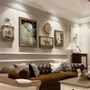 Vintage living room combination hanging painting, small art mural, American sofa, background wall decoration, light luxury French painting