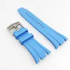 27mm Baby Blue Rubber Band 20mm Tang Buckle Strap Steel Connector Links Fit For AP 39 mm 41 mm Royal Oak Wristwatch Watch